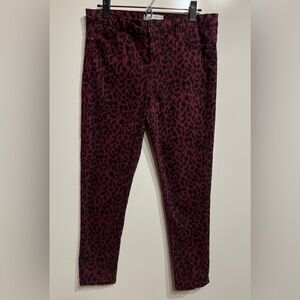 Women’s Social Standard Burgundy Animal Print Skinny Jeans Size 10 By Sanctuary